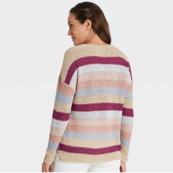 KNOX ROSE Striped V-Neck‎ Pullover Sweater, Small - Picture 2 of 7